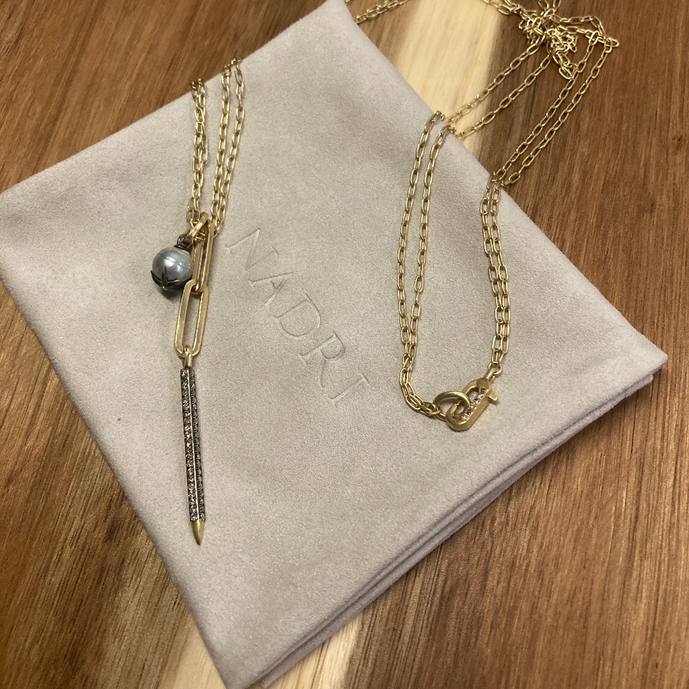 Nadri Diamond and Pearl Gold Plated Sterling Necklace.